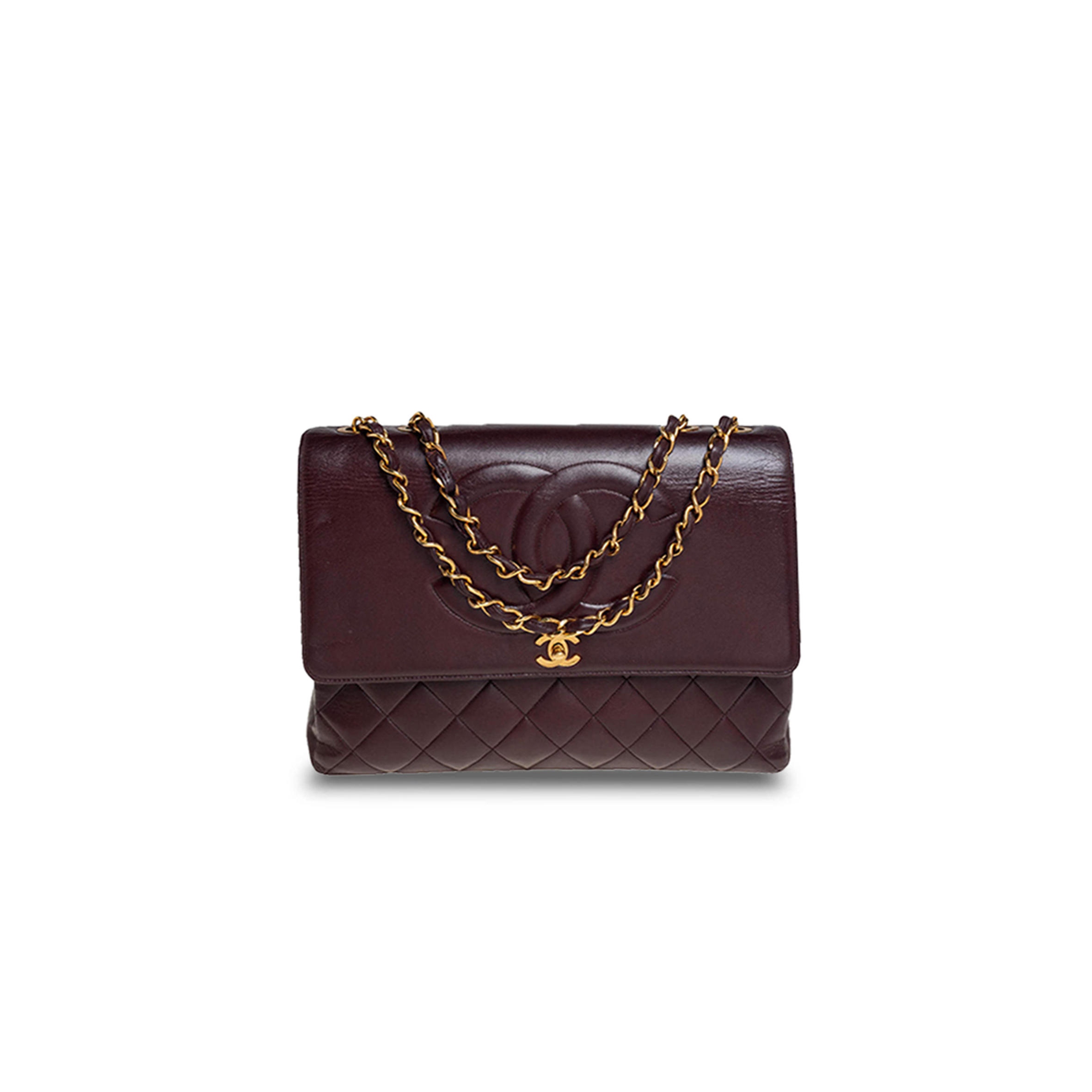 Ch*el master burgundy quilted leather vintage cc flap bag ap2215 (33*23*11cm)